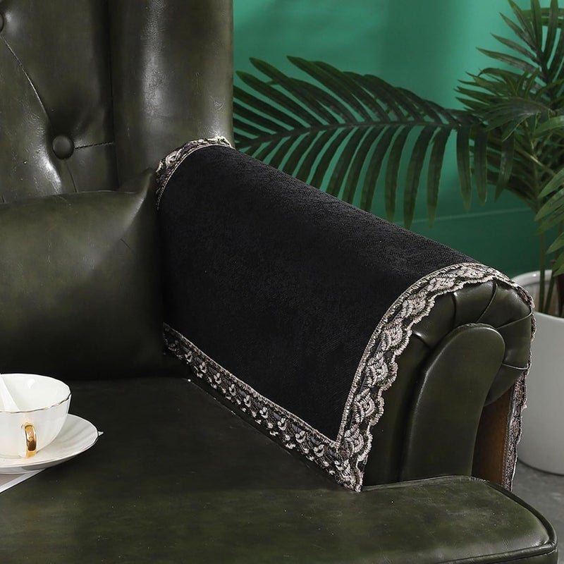 MINJIATEX Couch arm Covers,Non-Slip lace Sofa arm Covers Set of 2 Washable Sofa armrests Covers for Living Room Recliner Chair arm Cover Protectors for Leather Sofa armrest slipcover (GYDF-Black) - Image 1